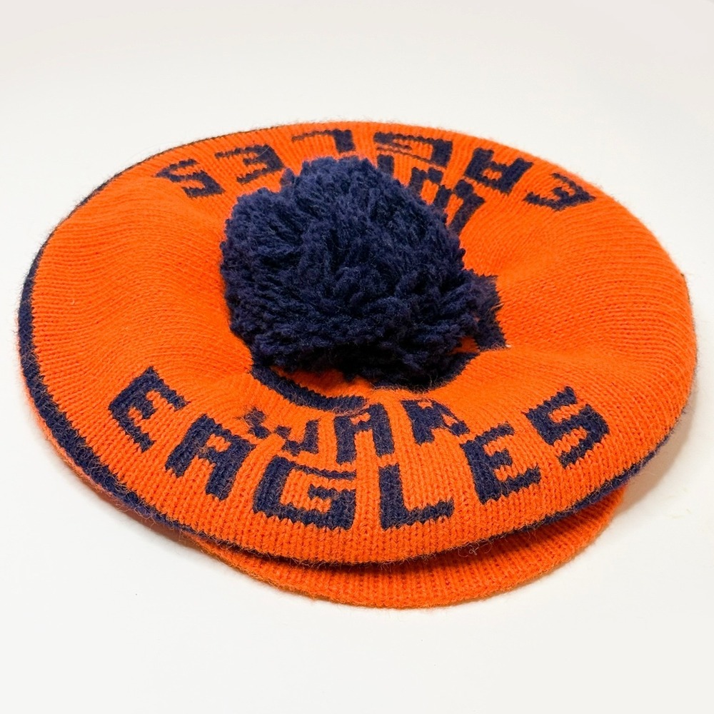 Handmade Auburn War Eagle Knit Pom Hat Orange Navy Brim Beanie Game Day‎ Cap